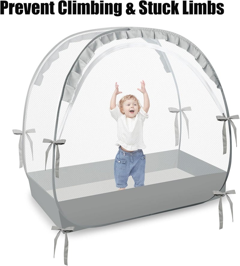 PandaEar Pop Up Crib Tent to Keep Baby from Climbing Out, Breathable Crib Net Mesh Canopy, Babies Crib Cover with Zipper, Easy Installation (Grey) - Image 5